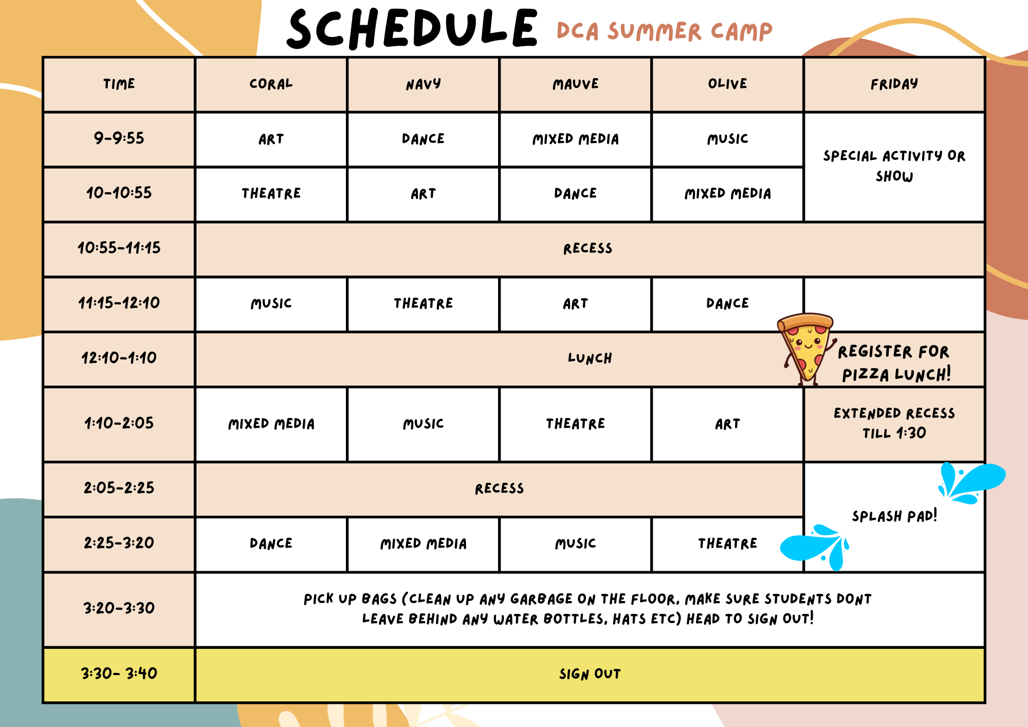 Camp schedule